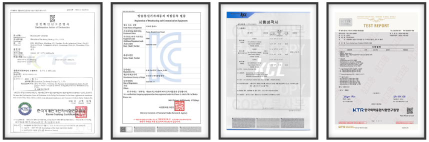 안전확인신고증명서, 방송통신기자재등의 적합등록 필증, 시험성적서, TEST REPORT